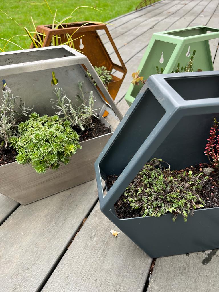 Corten Steel Hexagon Wall Mounted Enclosed Planter 300mm