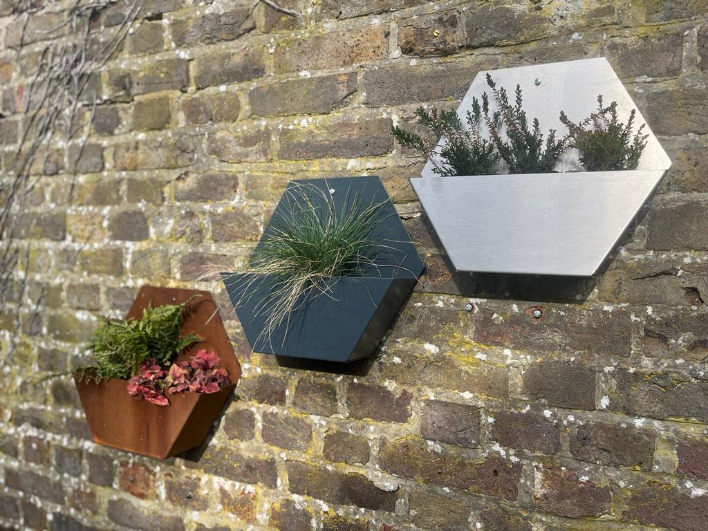Corten Steel Hexagon Wall Mounted Planter 300mm