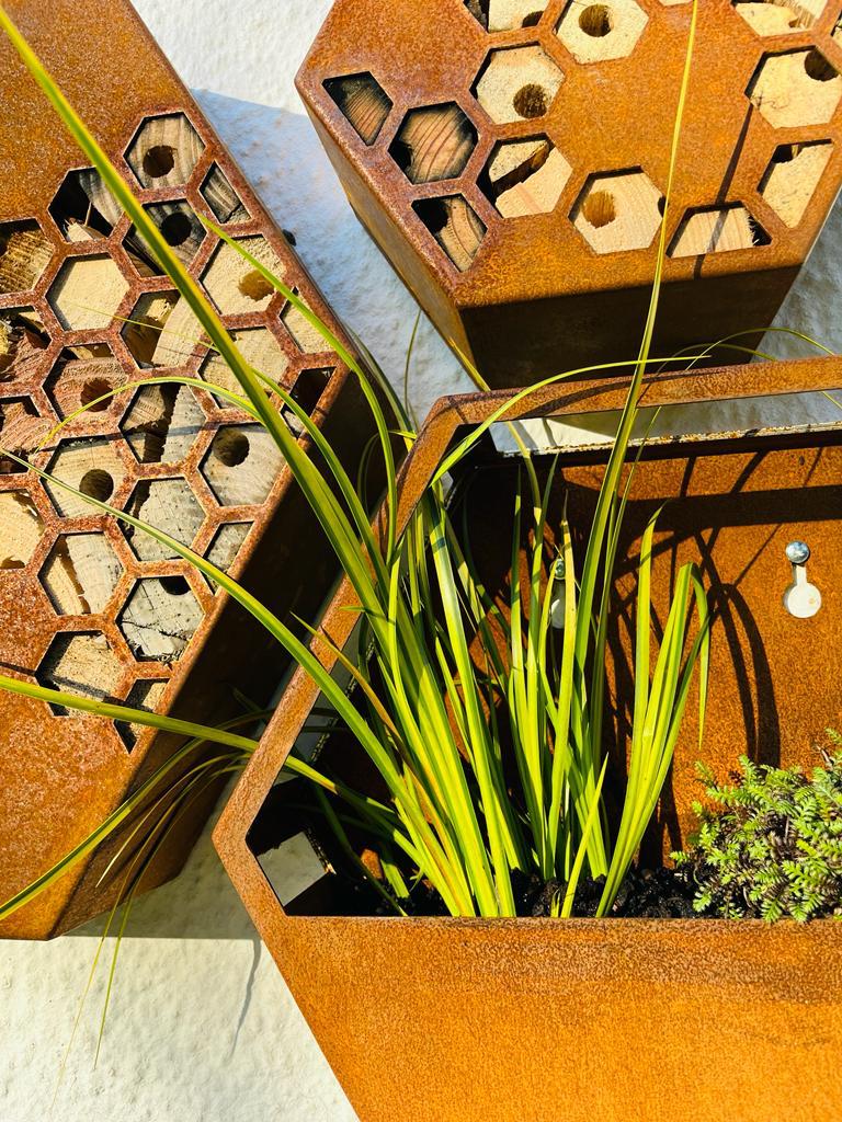 DIY Corten Steel Honeycomb Hexagon Bug Insect - self filling Hotel 200mm, 300mm , 400mm