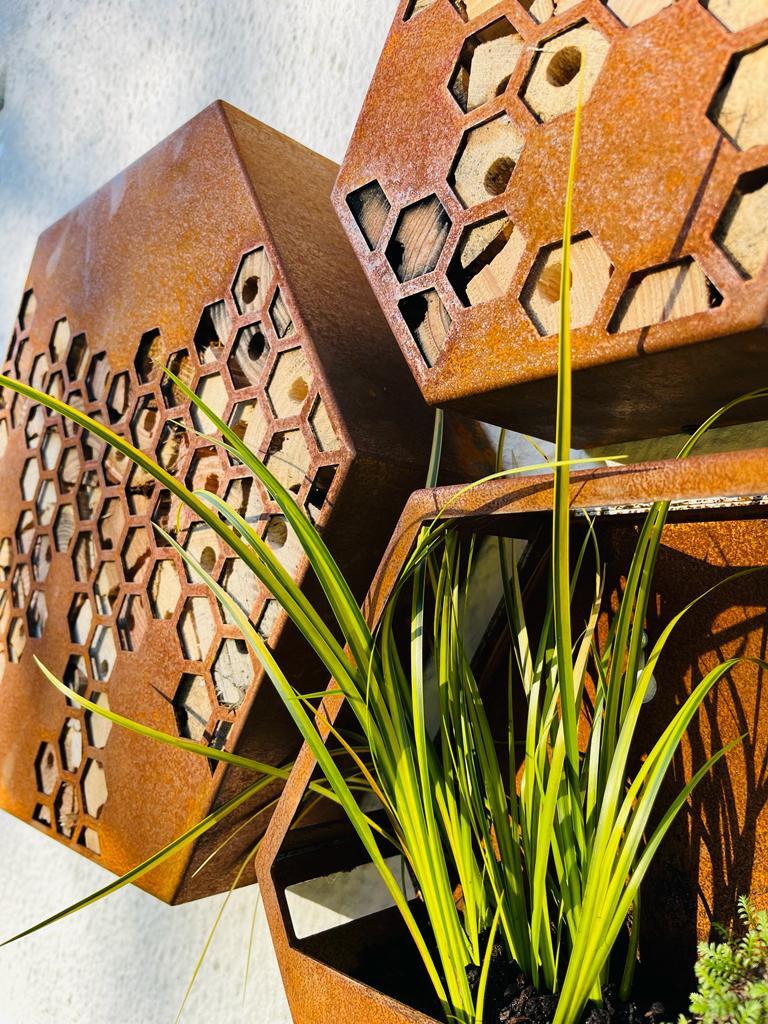 Corten Steel Honeycomb Hexagon Bug Insect Hotel 200mm, 300mm , 400mm