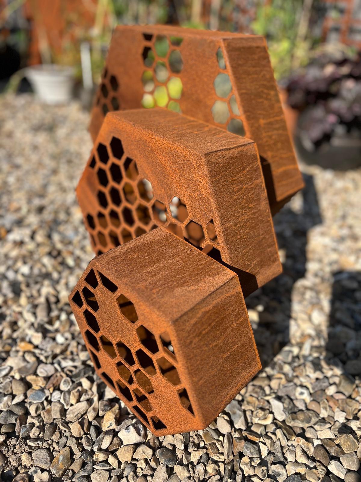 DIY Corten Steel Honeycomb Hexagon Bug Insect - self filling Hotel 200mm, 300mm , 400mm