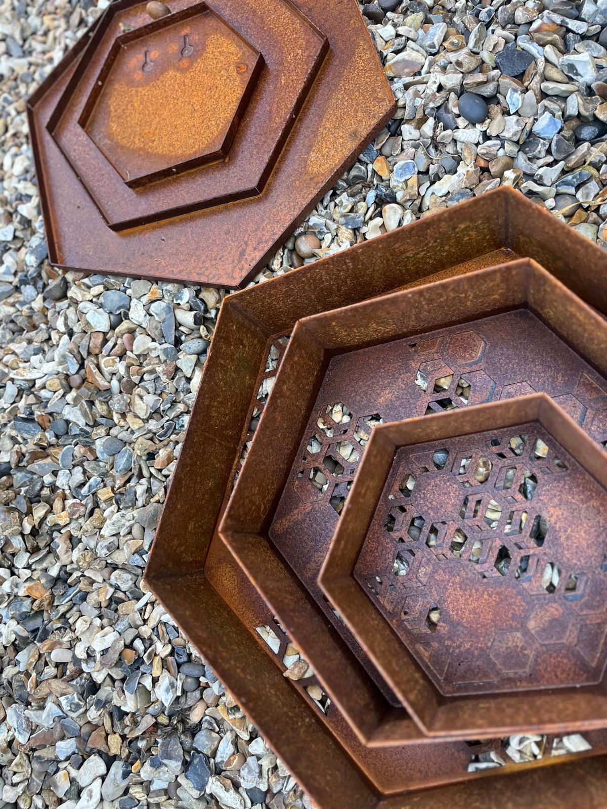 DIY Corten Steel Honeycomb Hexagon Bug Insect - self filling Hotel 200mm, 300mm , 400mm