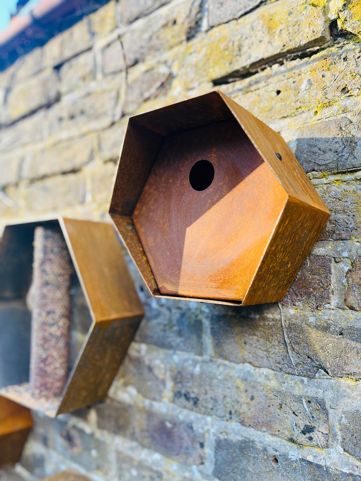 Corten Steel Hexagon Bird Feeder 200mm