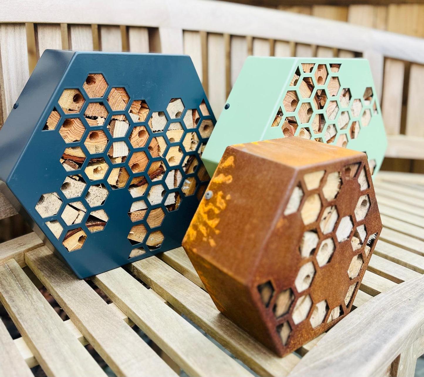 Corten Steel Honeycomb Hexagon Bug Insect Hotel 200mm, 300mm , 400mm