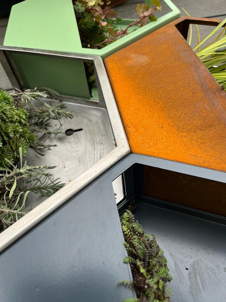 Corten Steel Hexagon Wall Mounted Enclosed Planter 300mm