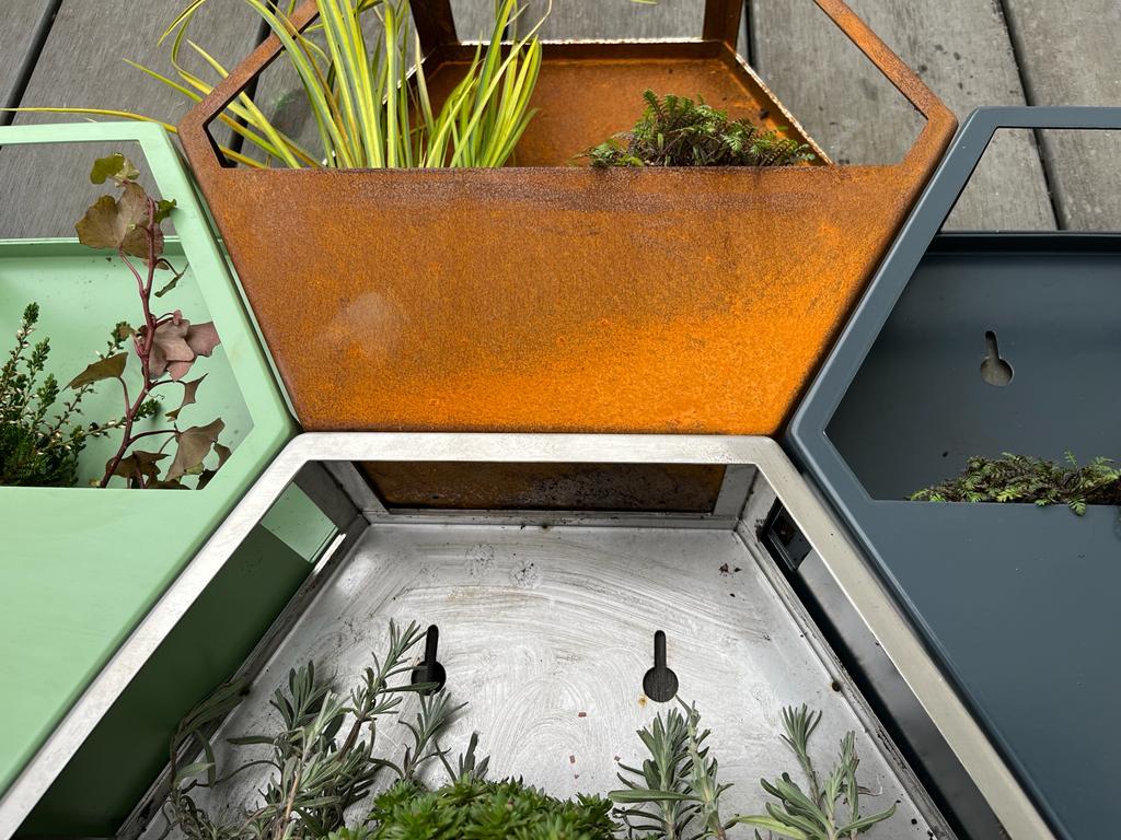 Corten Steel Hexagon Wall Mounted Enclosed Planter 300mm