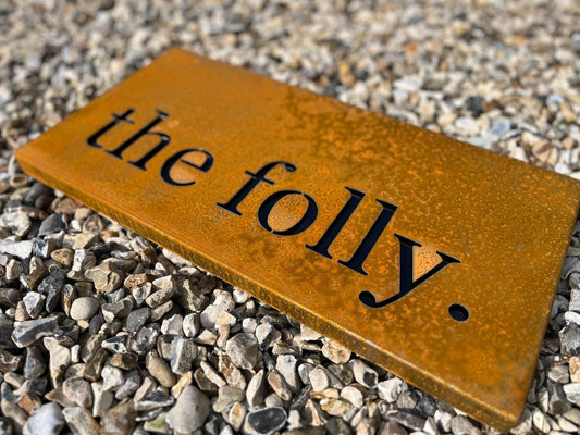 Corten Steel (with Black or White backing panel) House Address Company Business Name Wall Mounted Sign Plaque 200mm - 600mm