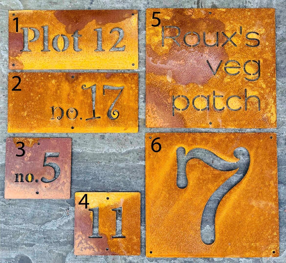Corten Steel Allotment Plot Name Wall Mounted Sign Plaque 100 - 200mm