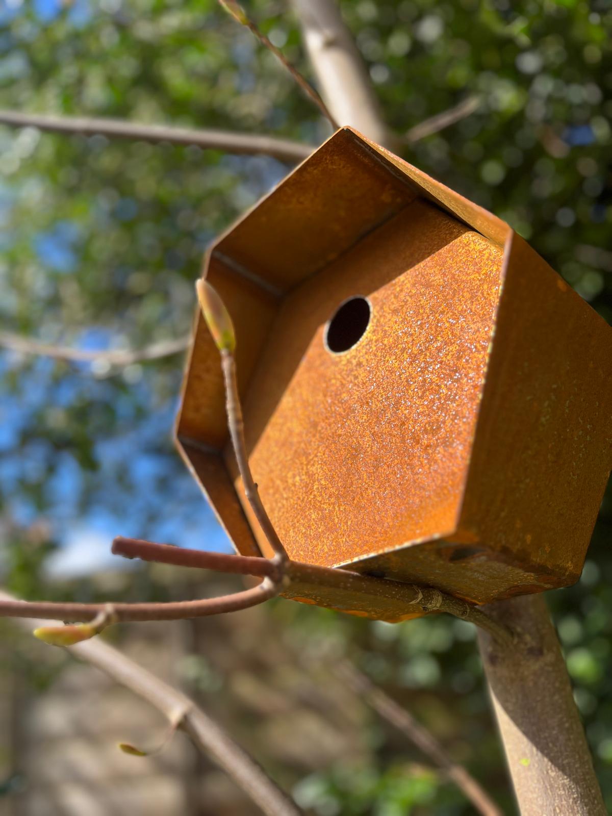 Corten Steel Hexagon Bird House Box Nesting Box 200mm