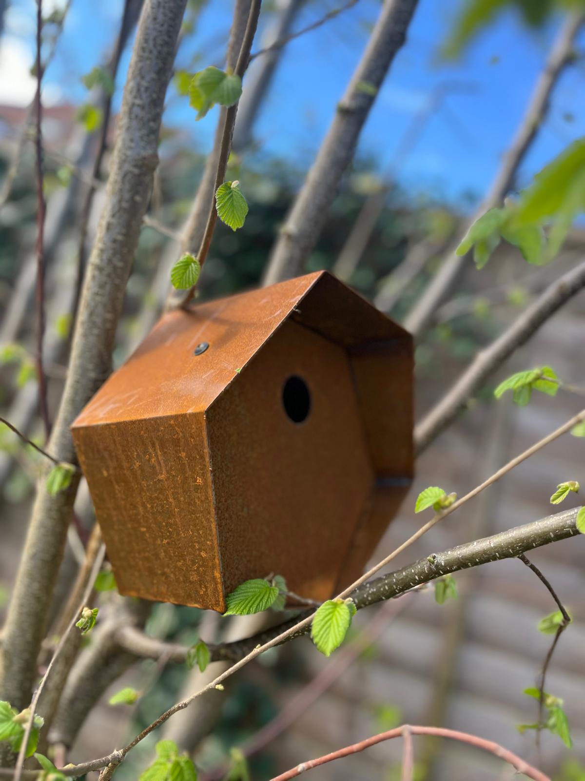 Corten Steel Hexagon Bird House Box Nesting Box 200mm