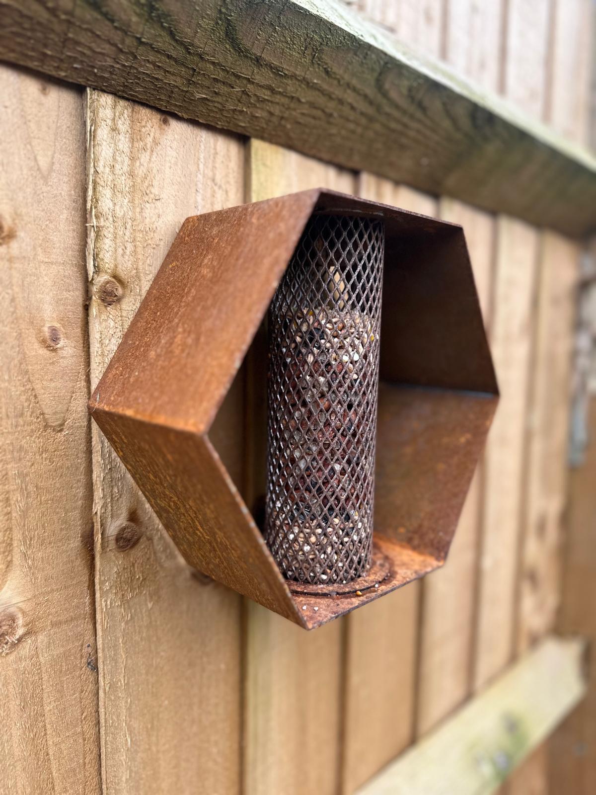 Corten Steel Hexagon Bird Feeder 200mm