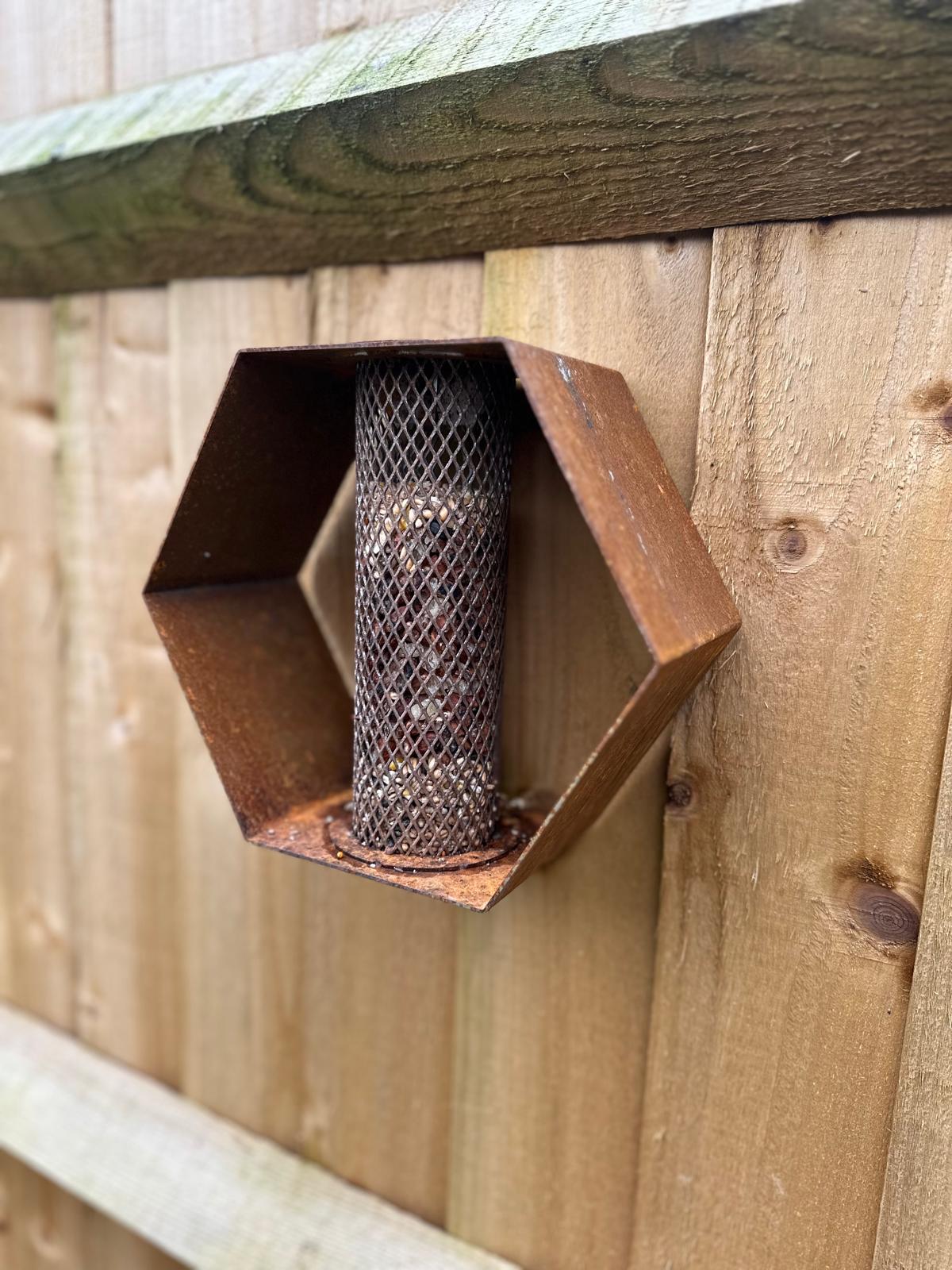 Corten Steel Hexagon Bird Feeder 200mm