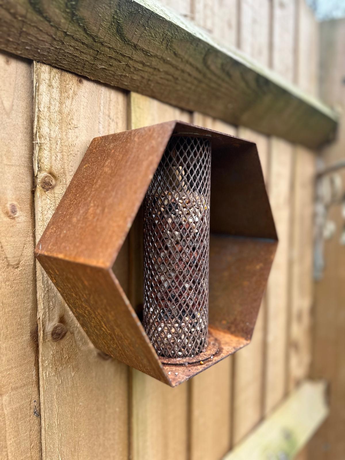 Corten Steel Hexagon Bird Feeder 200mm