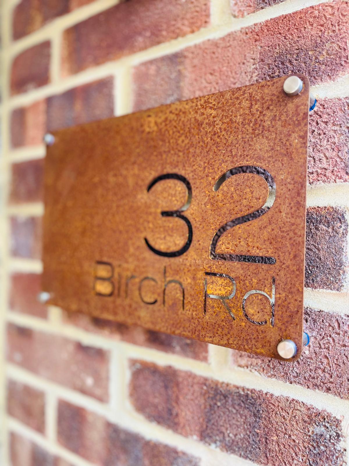 Corten Steel House Address Company Business Name Wall Mounted Sign Plaque 200mm - 600mm