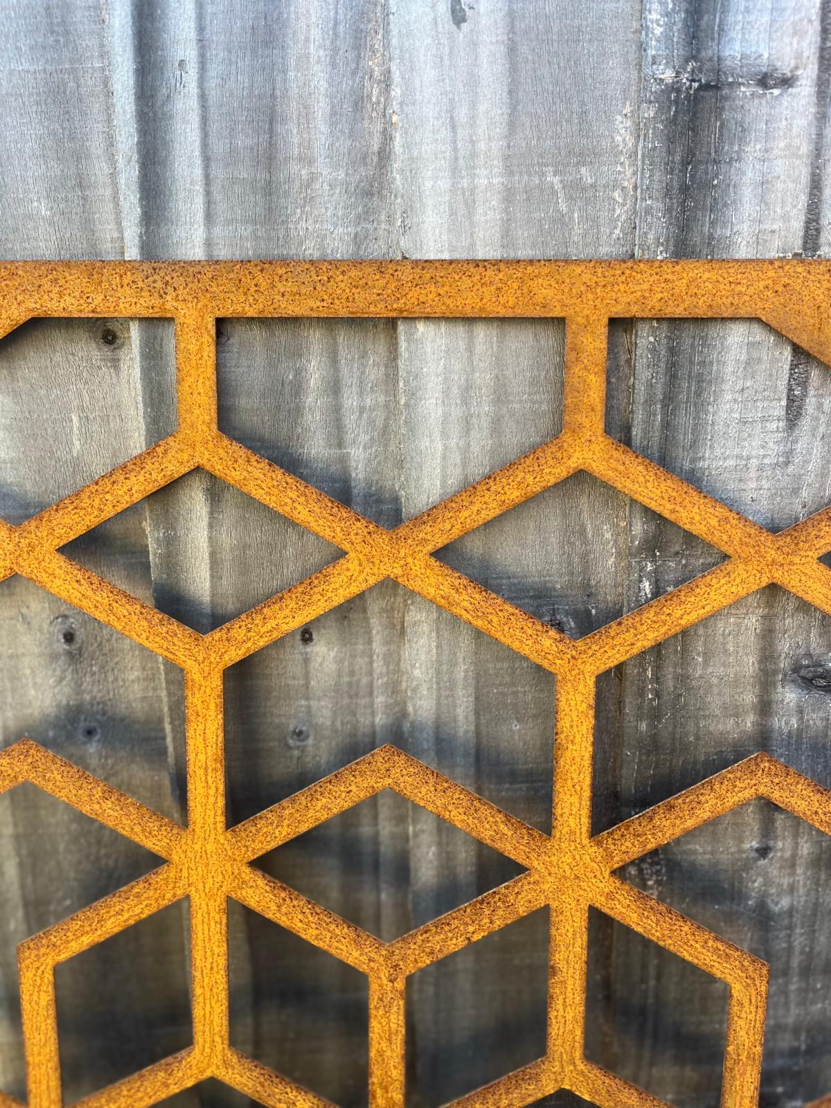 Corten Steel metal Wall Mounted Geohex Hexagon Cube Pattern Decorative Garden Panel Screen Wall Art 1200 - 2400mm