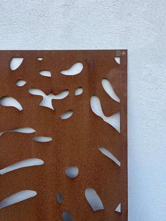 Corten Steel metal Wall Mounted Monstera Leaf Pattern Decorative Garden Panel Screen Wall Art 1200 - 2400mm