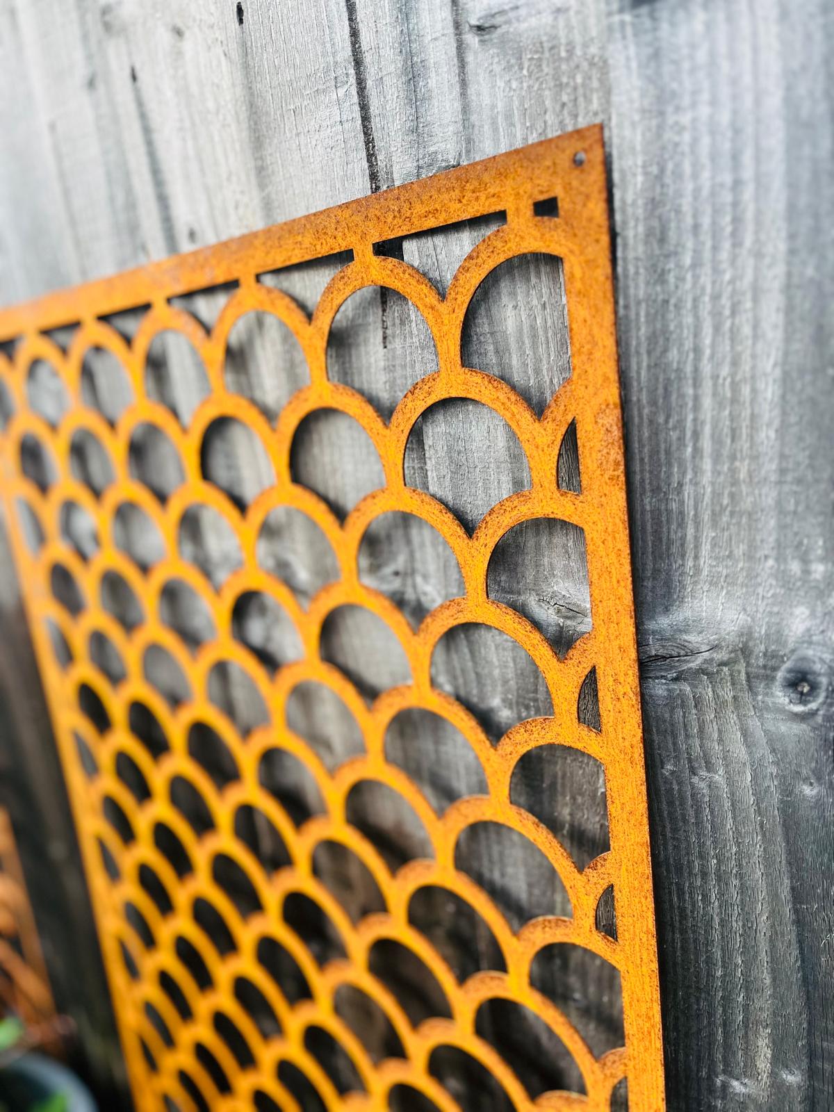 Corten Steel metal Wall Mounted Mermaid Scales Pattern Decorative Garden Panel Screen Wall Art 1200 - 2400mm