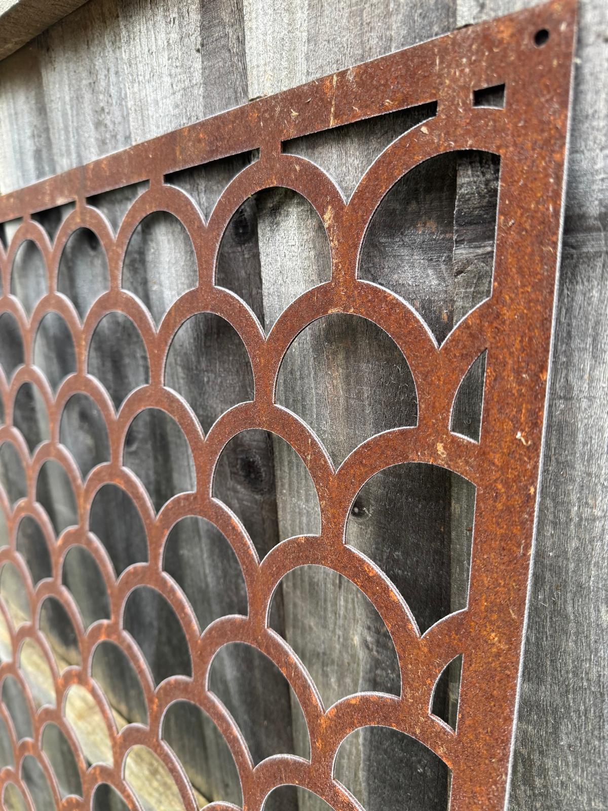Corten Steel metal Wall Mounted Mermaid Scales Pattern Decorative Garden Panel Screen Wall Art 1200 - 2400mm