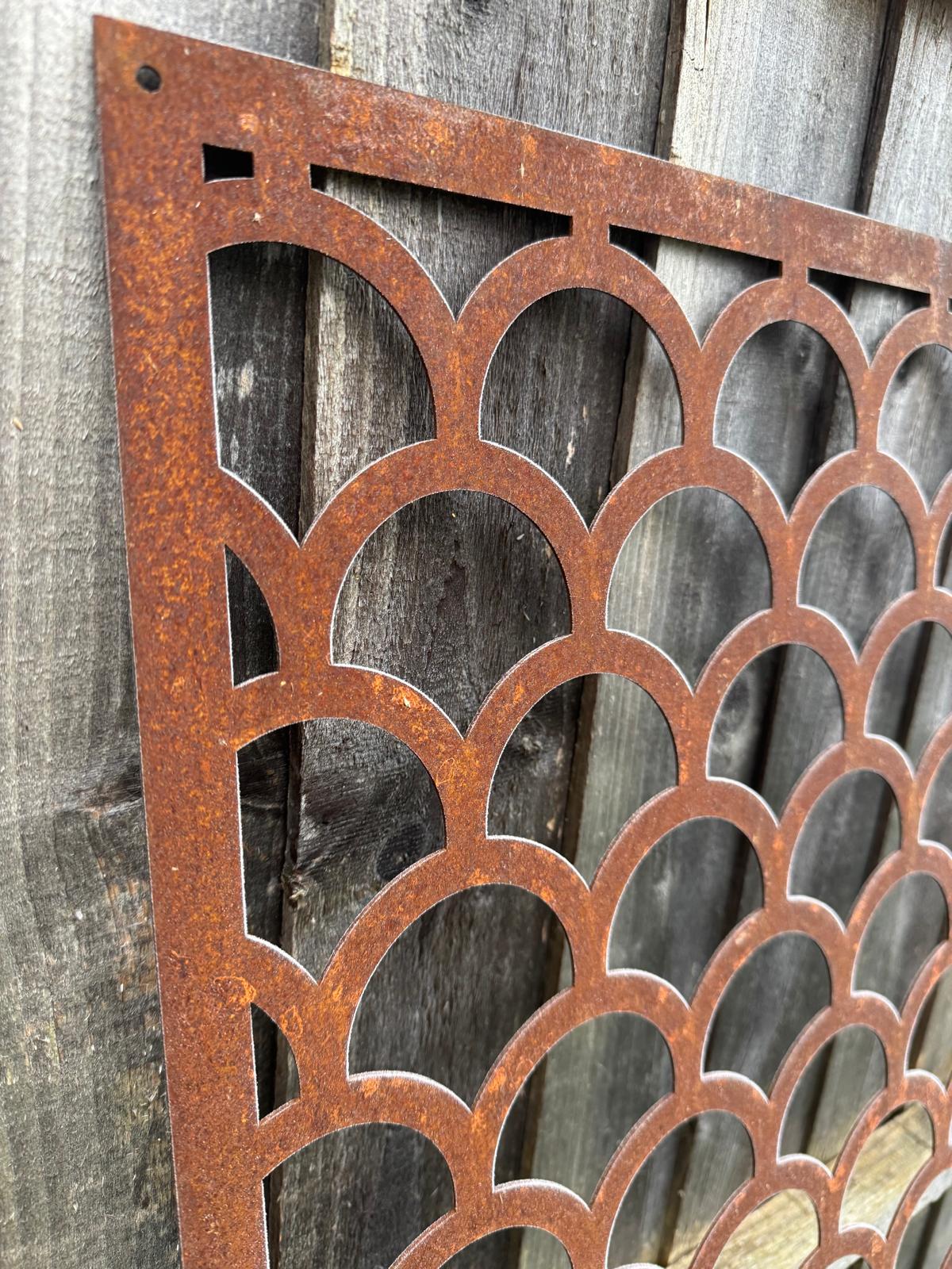 Corten Steel metal Wall Mounted Mermaid Scales Pattern Decorative Garden Panel Screen Wall Art 1200 - 2400mm