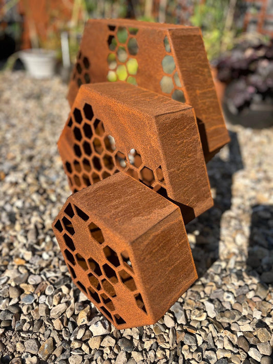 DIY Corten Steel Honeycomb Hexagon Bug Insect - self filling Hotel 200mm, 300mm , 400mm
