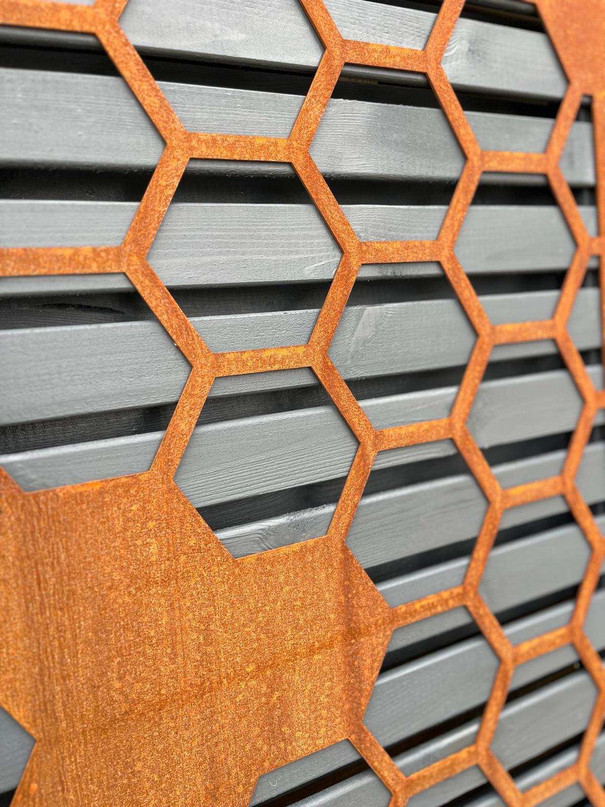 Corten Steel Wall Mounted Honeycomb Decorative Garden Panel Screen Wall Art 1200 - 2400mm