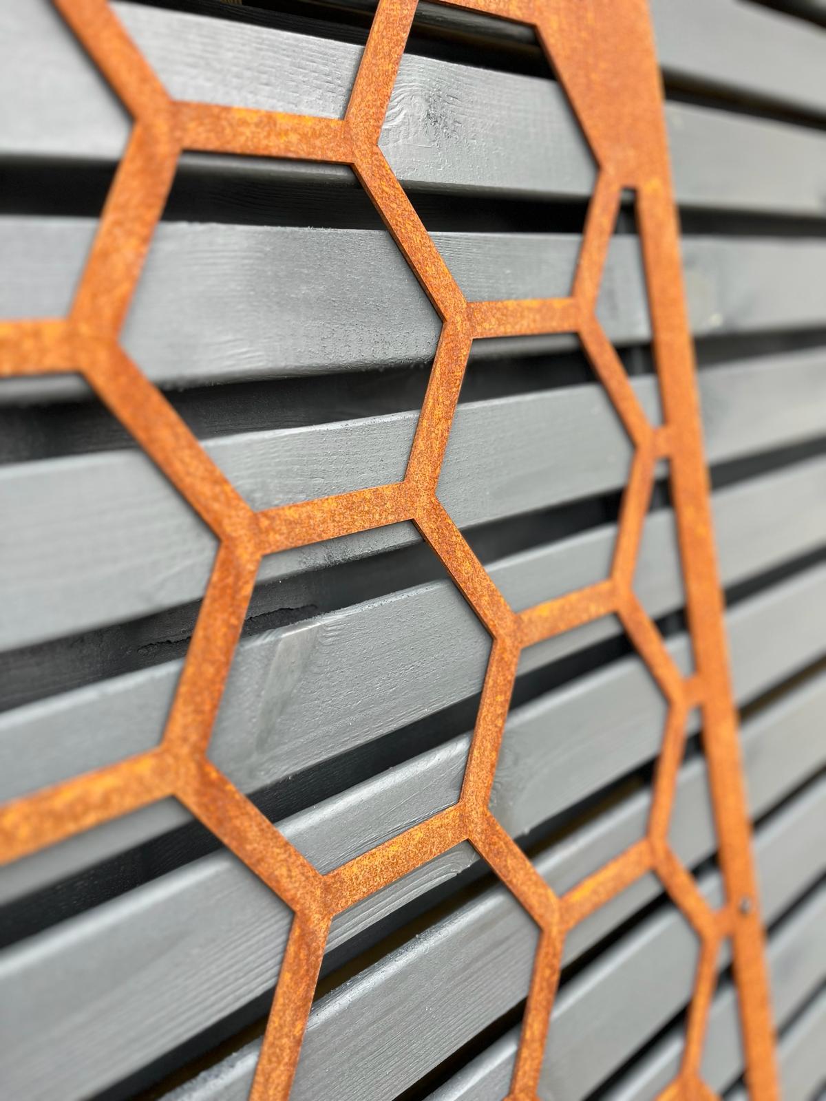 Corten Steel Wall Mounted Honeycomb Decorative Garden Panel Screen Wall Art 1200 - 2400mm