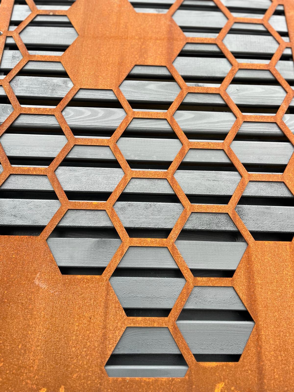 Corten Steel Wall Mounted Honeycomb Decorative Garden Panel Screen Wall Art 1200 - 2400mm