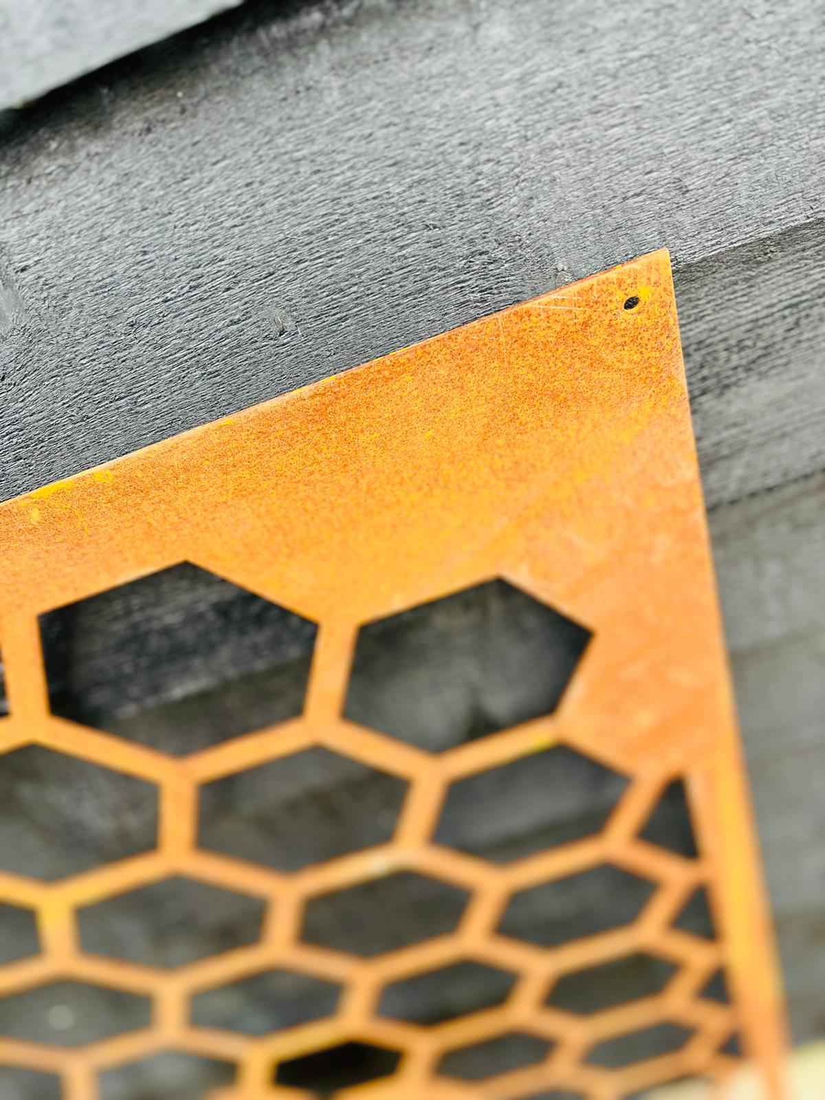 Corten Steel Wall Mounted Honeycomb Decorative Garden Panel Screen Wall Art 1200 - 2400mm
