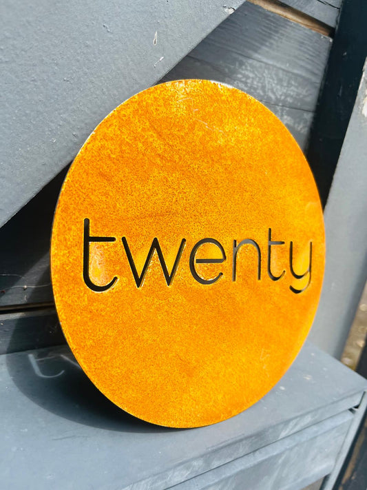 Corten Steel circular round door number toilet disabled sign plaque Company Business  Wall Mounted  100 x 250mm