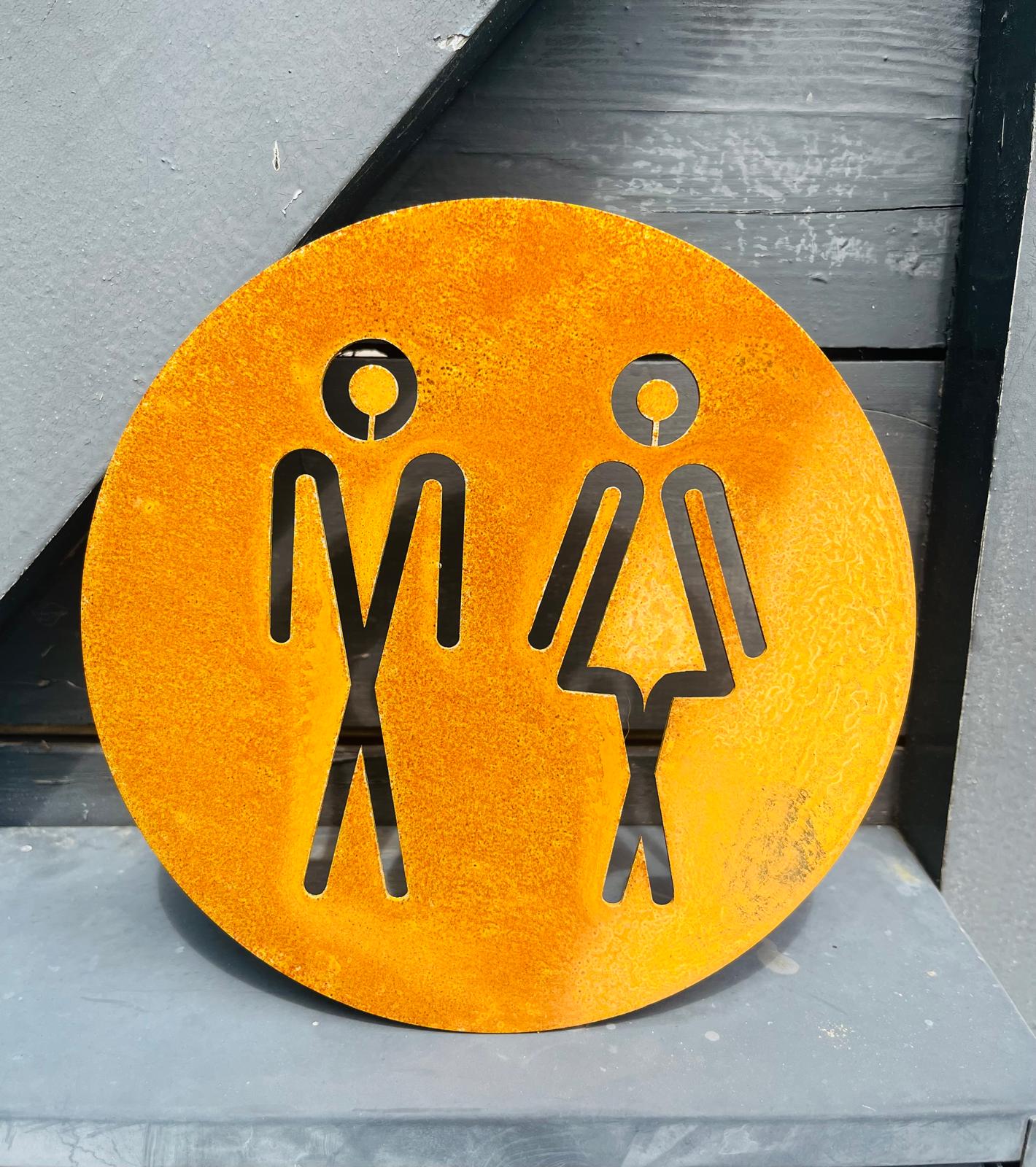 Corten Steel circular round door number toilet disabled sign plaque Company Business  Wall Mounted  100 x 250mm