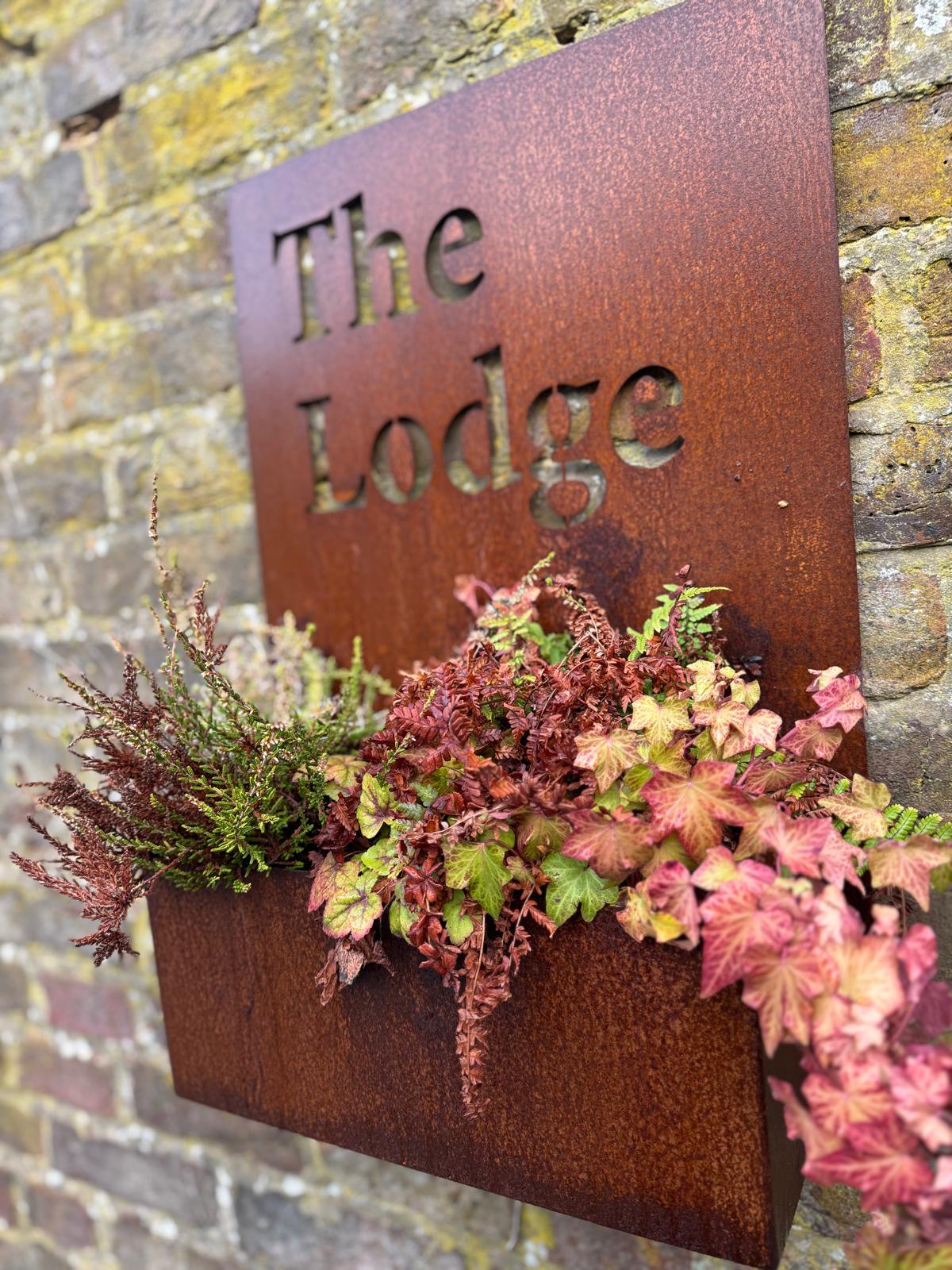 Corten Steel Wall Mounted Personalised Bespoke House Name Number Planter Sign 600mm x 400mm