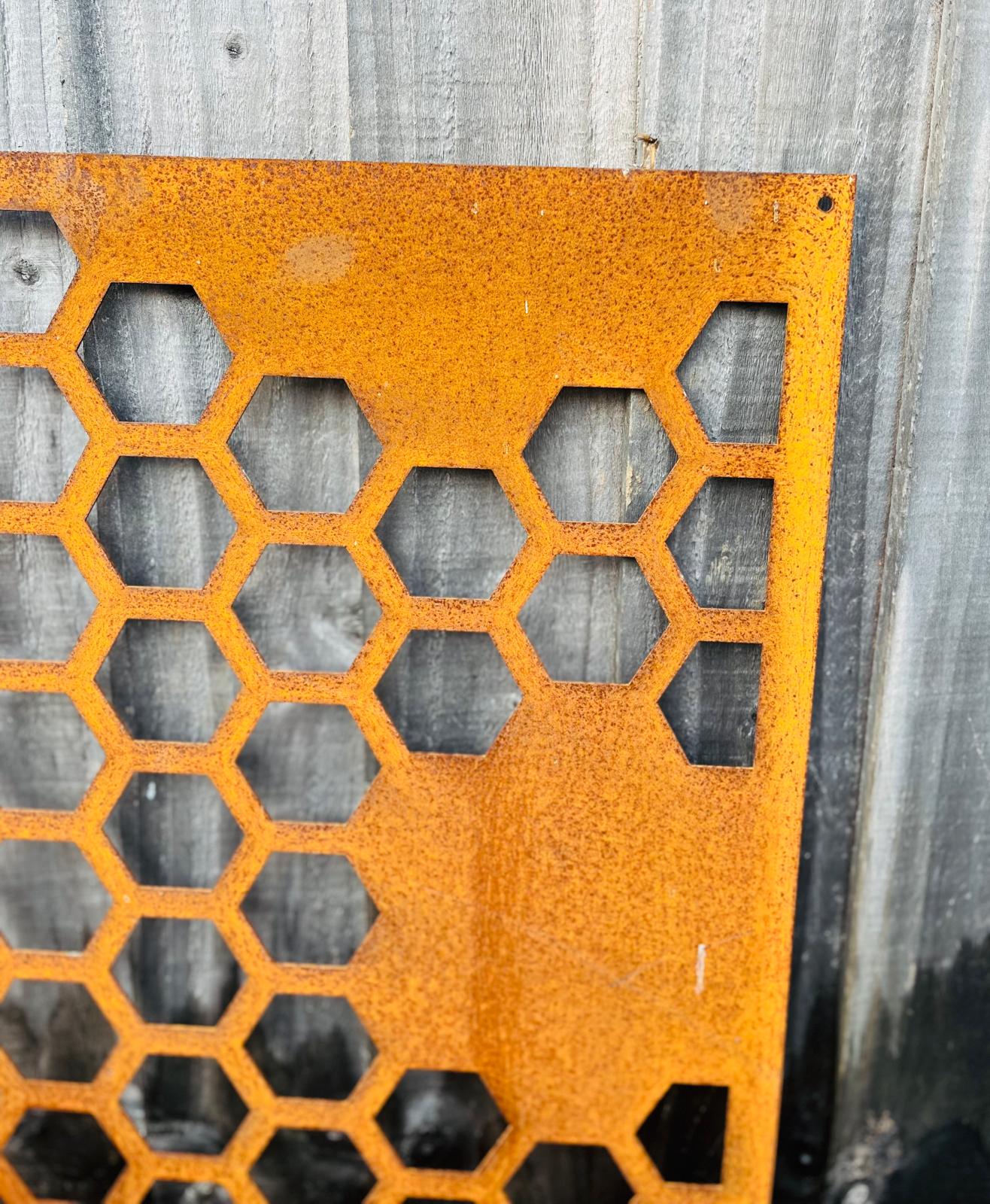 Corten Steel metal Wall Mounted Mini Hexagon Honeycomb Pattern Decorative Garden Panel Screen Wall Art 1200 - 2400mm
