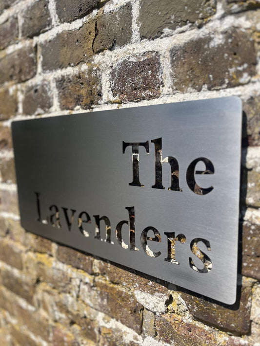 Stainless Steel Brushed Personalised House Address Company Business Name Wall Mounted Sign Plaque 200mm - 600mm