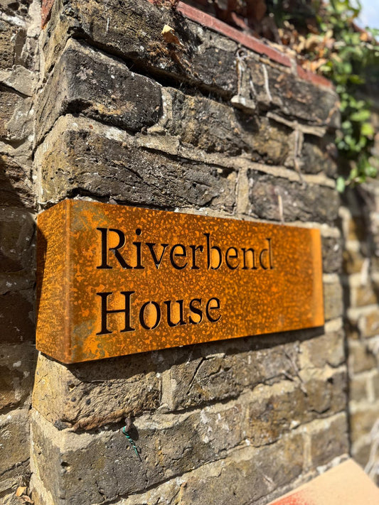 Corten Steel Folded Corner House Address Company Business Name Wall Mounted Sign Plaque 200mm - 600mm (Copy)