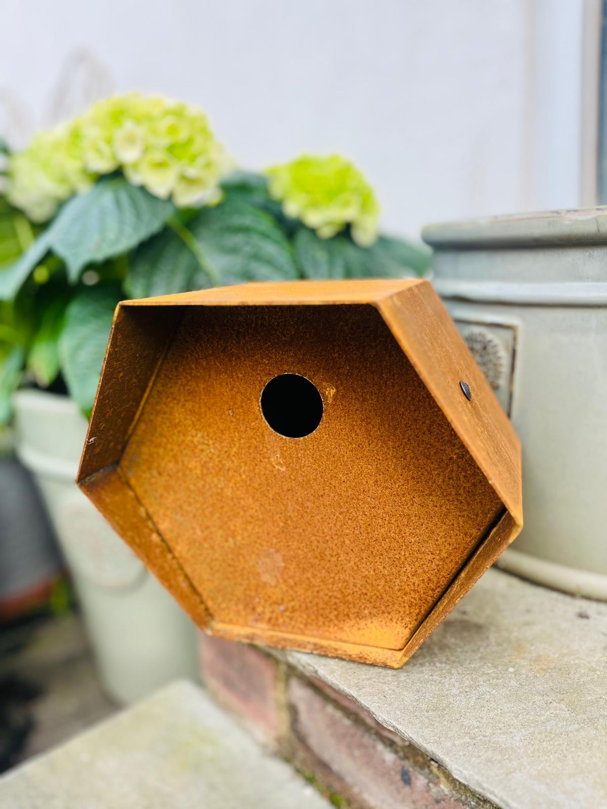 Corten Steel Hexagon Bird House Box Nesting Box 200mm