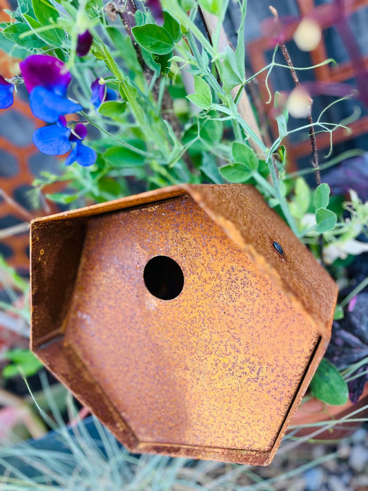 Corten Steel Hexagon Bird House Box Nesting Box 200mm