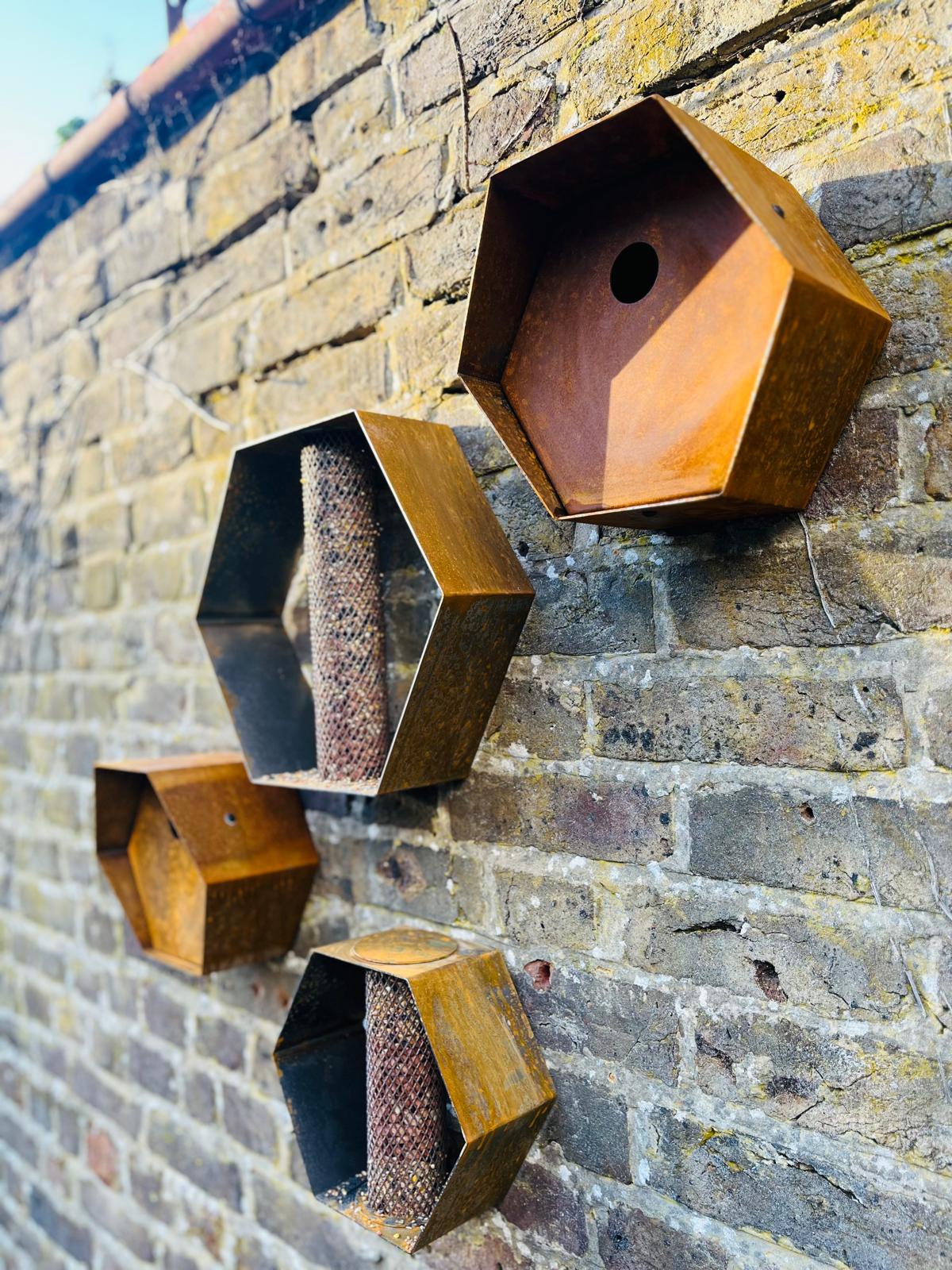 Corten Steel Hexagon Bird Feeder 200mm