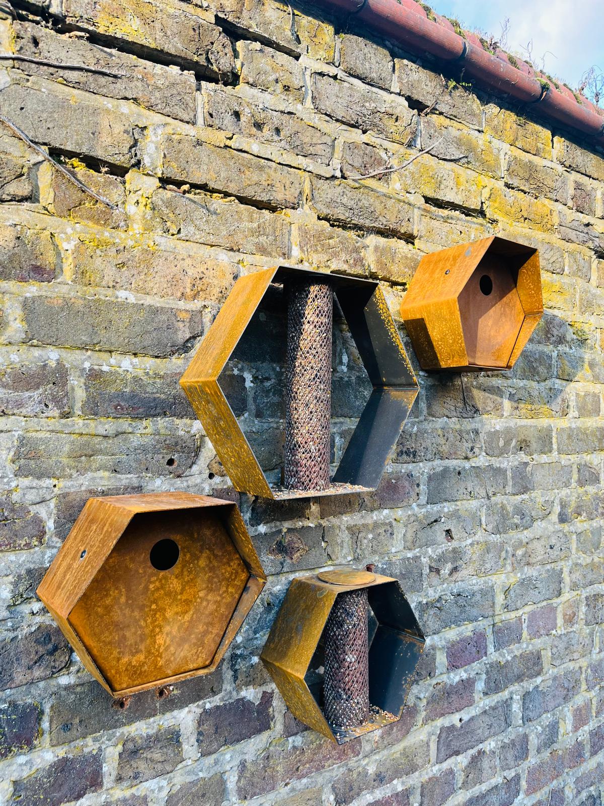 Corten Steel Hexagon Bird Feeder 200mm
