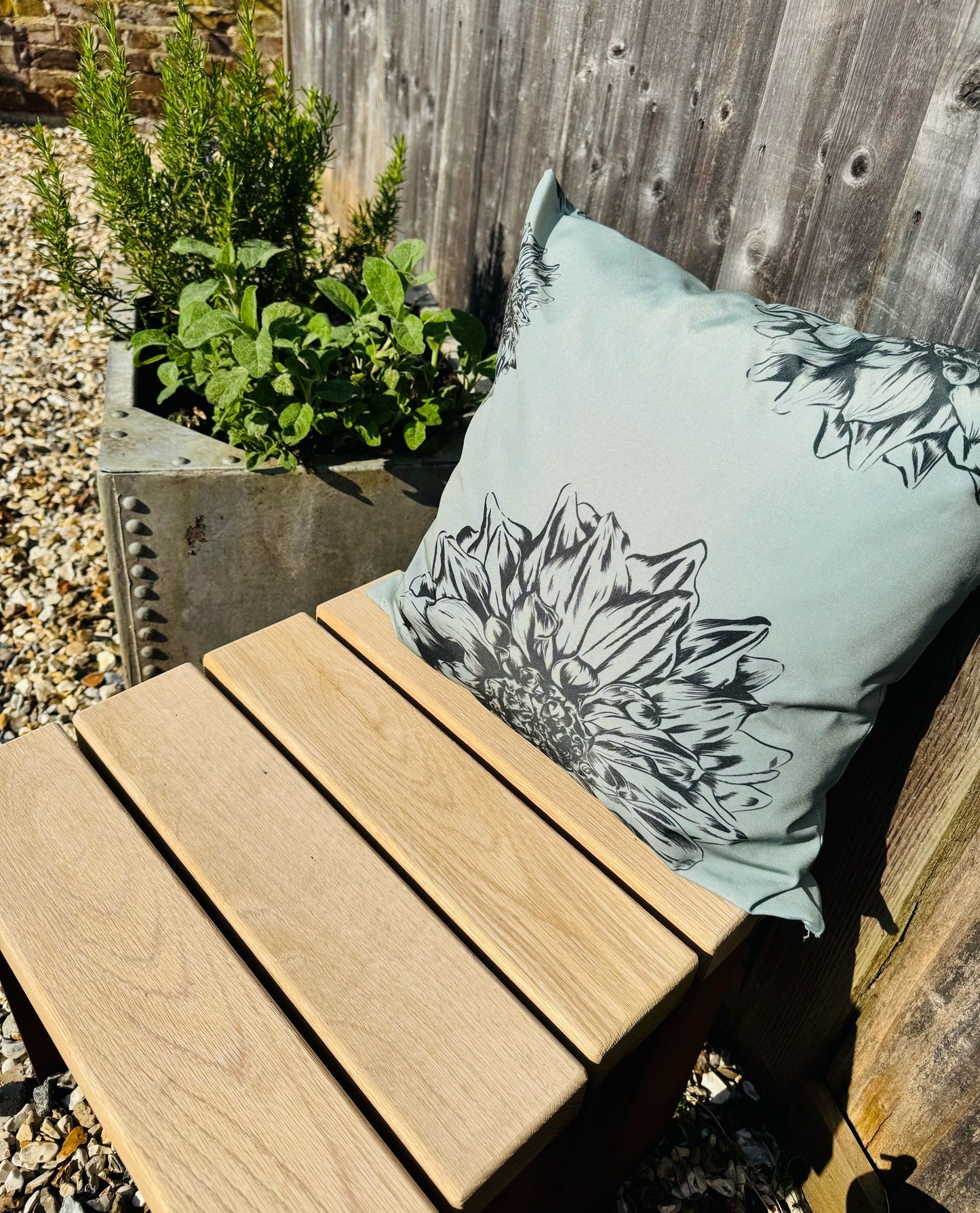 Corten Steel cube garden stools chairs with Oak slats